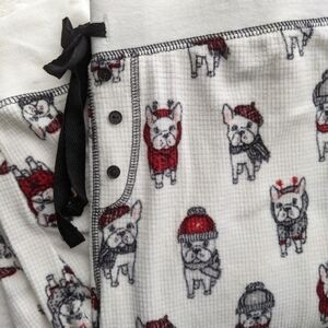 PJ Salvage Frenchie Print Textured Fleece Winter Theme Lounge Pants Ivory XL NWT